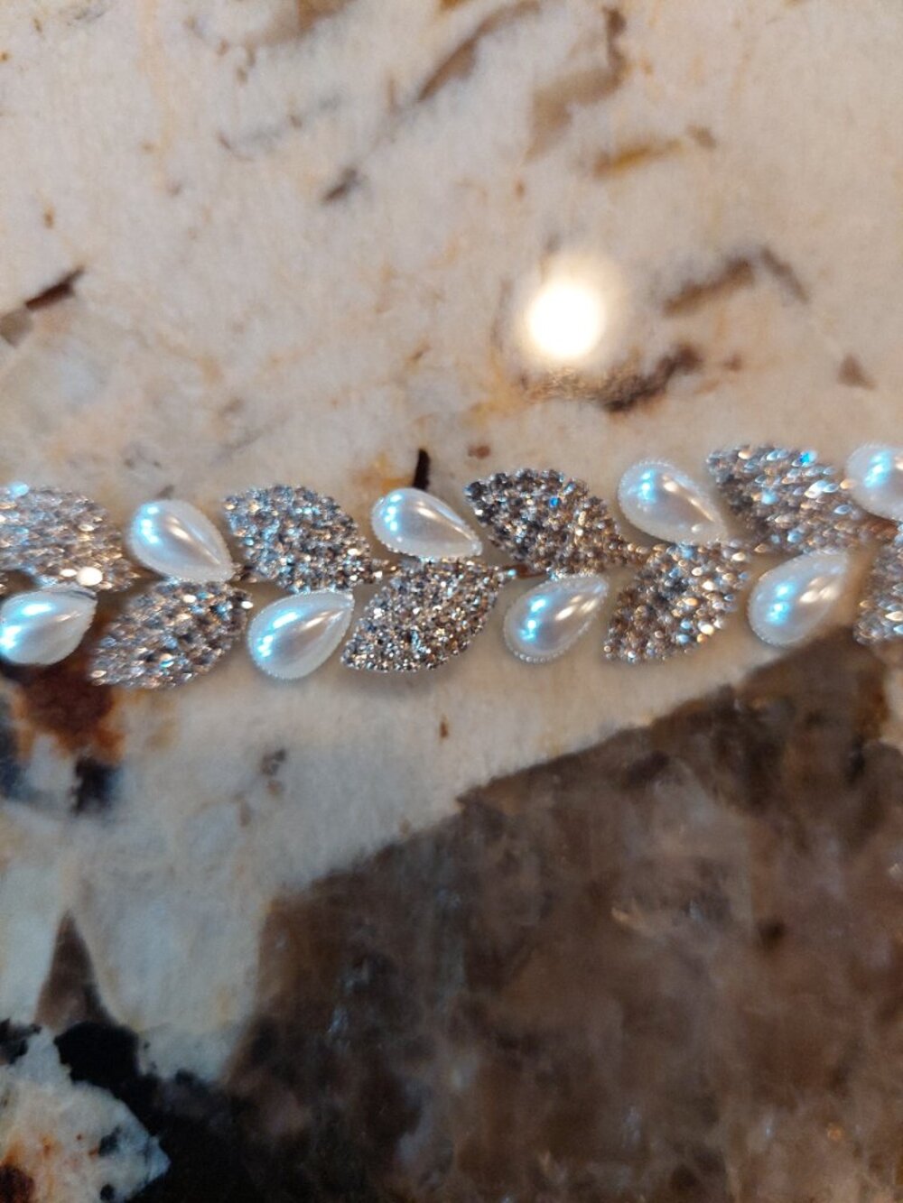 Rhinestone Leaf and Pearl Wedding BridalDress Bling Belt Ties at waist open size - Picture 4 of 8